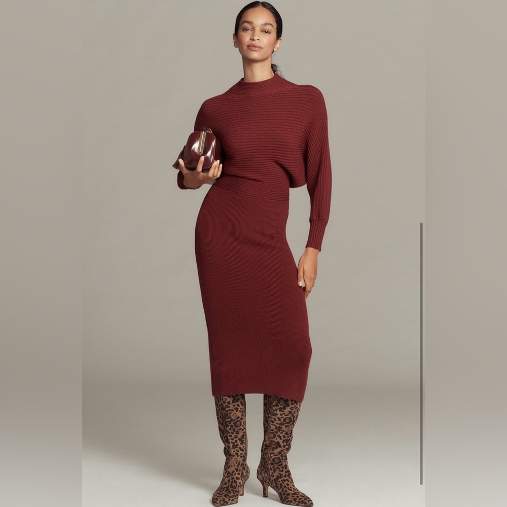 Anthropologie - Long-Sleeve Slim Sweater Midi Dress (S)